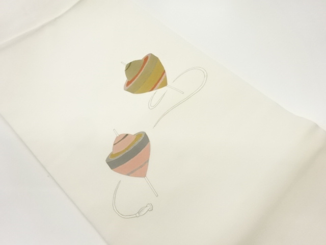 塩瀬金彩手描き独楽模様名古屋帯